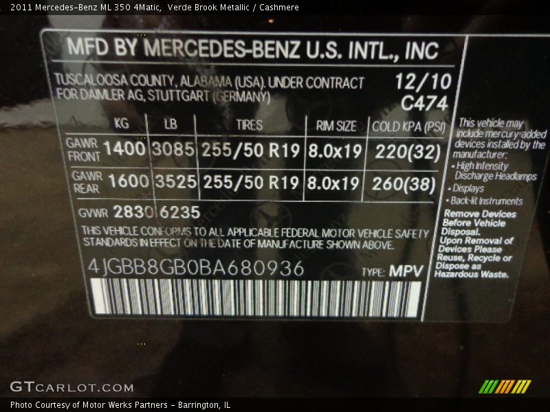 Verde Brook Metallic / Cashmere 2011 Mercedes-Benz ML 350 4Matic