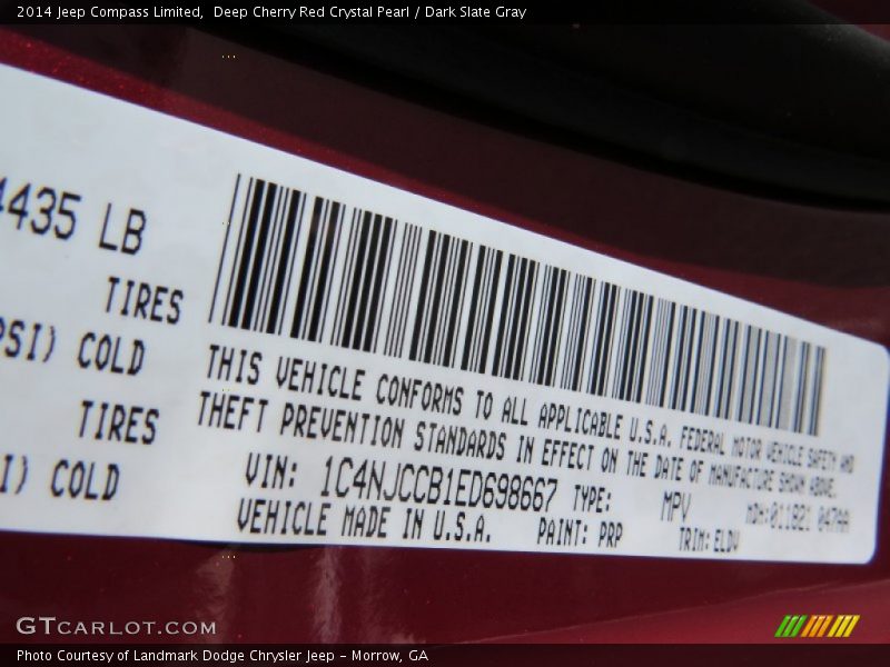 Deep Cherry Red Crystal Pearl / Dark Slate Gray 2014 Jeep Compass Limited