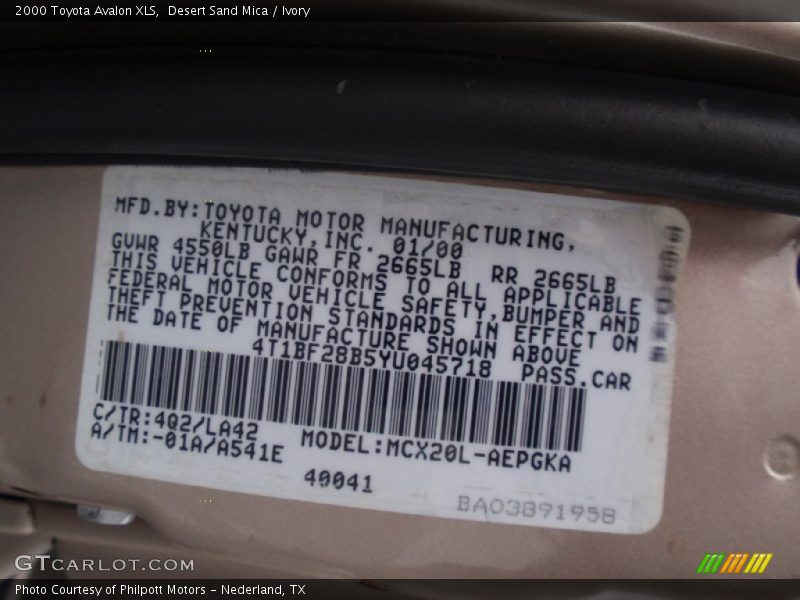 Desert Sand Mica / Ivory 2000 Toyota Avalon XLS