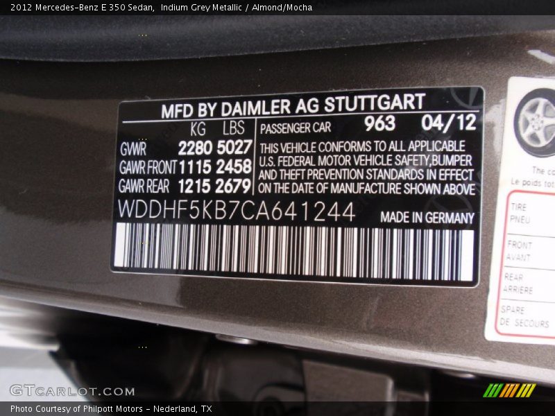 2012 E 350 Sedan Indium Grey Metallic Color Code 963
