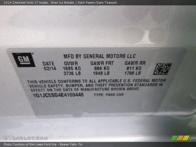 Silver Ice Metallic / Dark Pewter/Dark Titanium 2014 Chevrolet Sonic LT Sedan