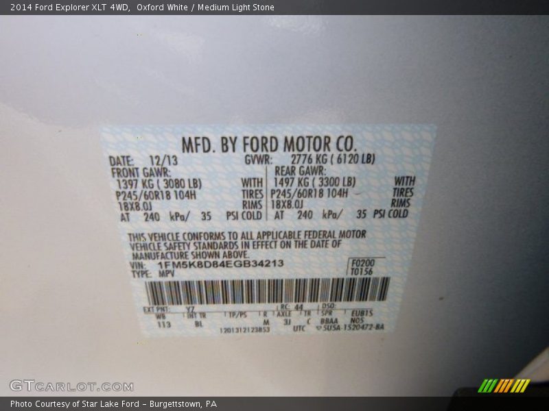 Oxford White / Medium Light Stone 2014 Ford Explorer XLT 4WD