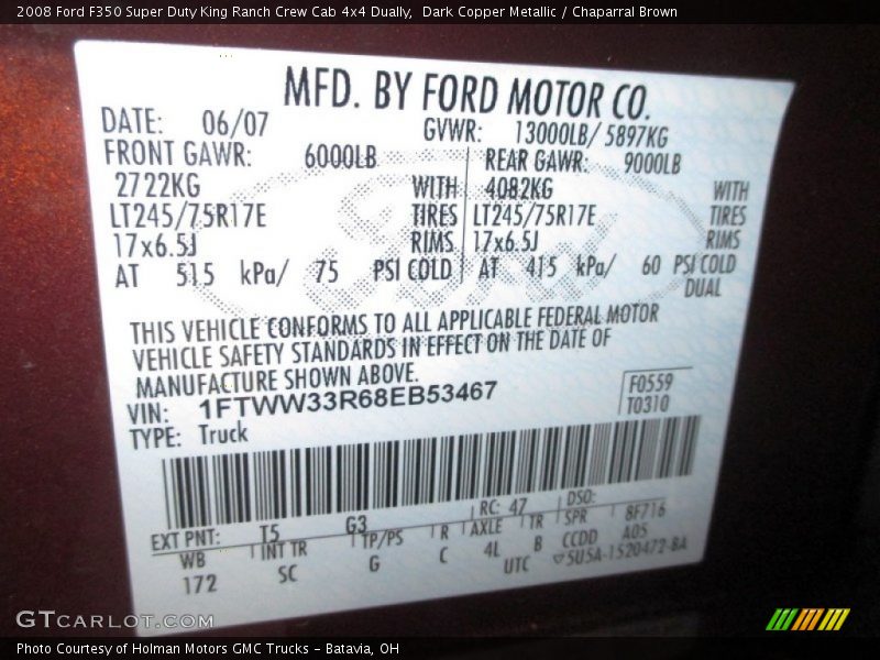 Dark Copper Metallic / Chaparral Brown 2008 Ford F350 Super Duty King Ranch Crew Cab 4x4 Dually