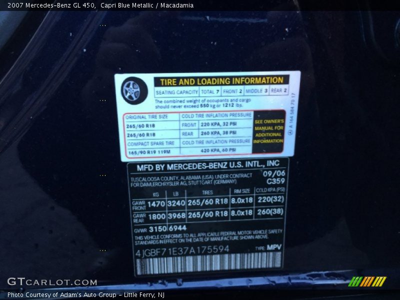 Capri Blue Metallic / Macadamia 2007 Mercedes-Benz GL 450