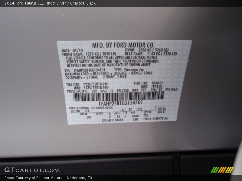 Ingot Silver / Charcoal Black 2014 Ford Taurus SEL