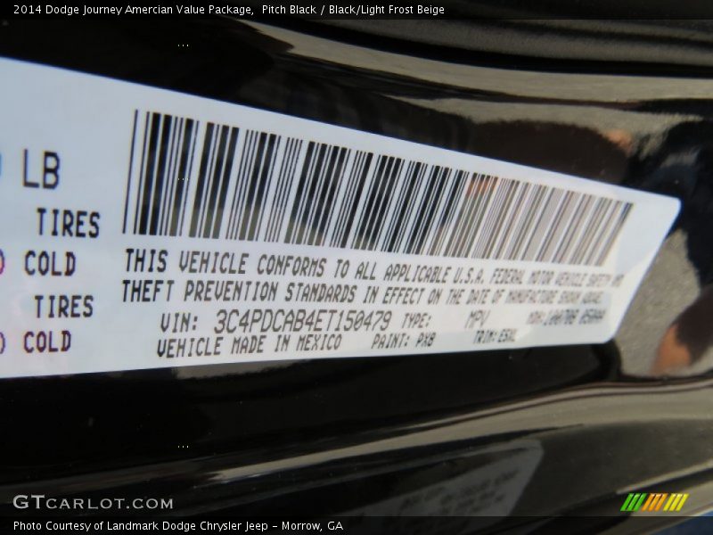 Pitch Black / Black/Light Frost Beige 2014 Dodge Journey Amercian Value Package