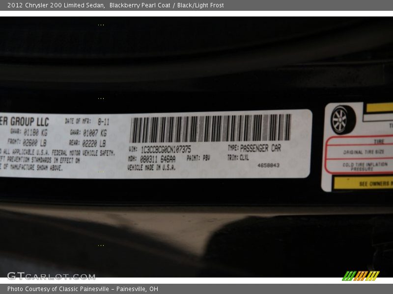 Blackberry Pearl Coat / Black/Light Frost 2012 Chrysler 200 Limited Sedan