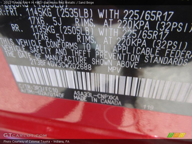 Barcelona Red Metallic / Sand Beige 2012 Toyota RAV4 I4 4WD