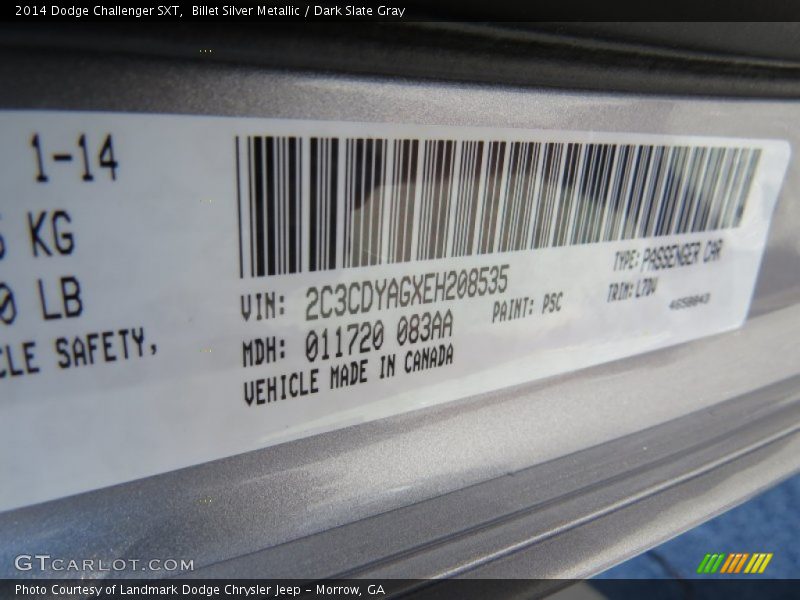 Billet Silver Metallic / Dark Slate Gray 2014 Dodge Challenger SXT