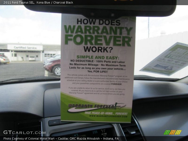 Kona Blue / Charcoal Black 2011 Ford Taurus SEL