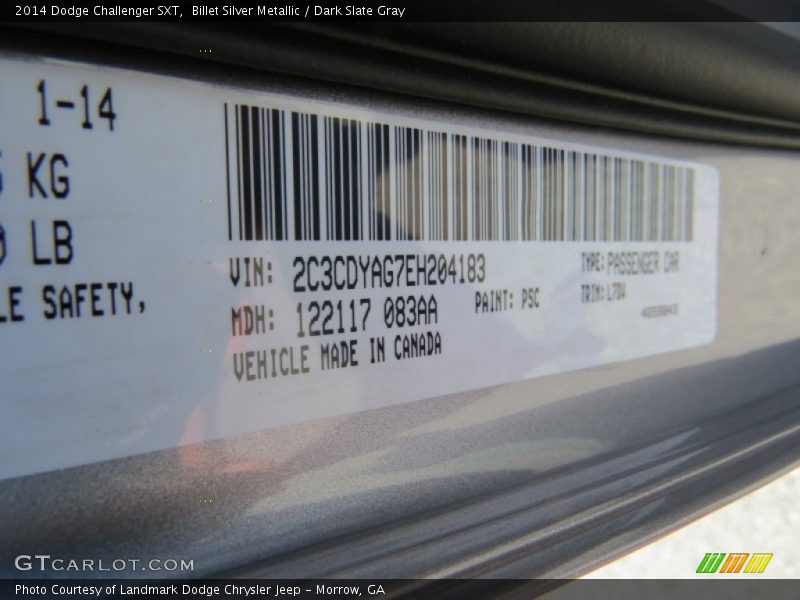 Billet Silver Metallic / Dark Slate Gray 2014 Dodge Challenger SXT