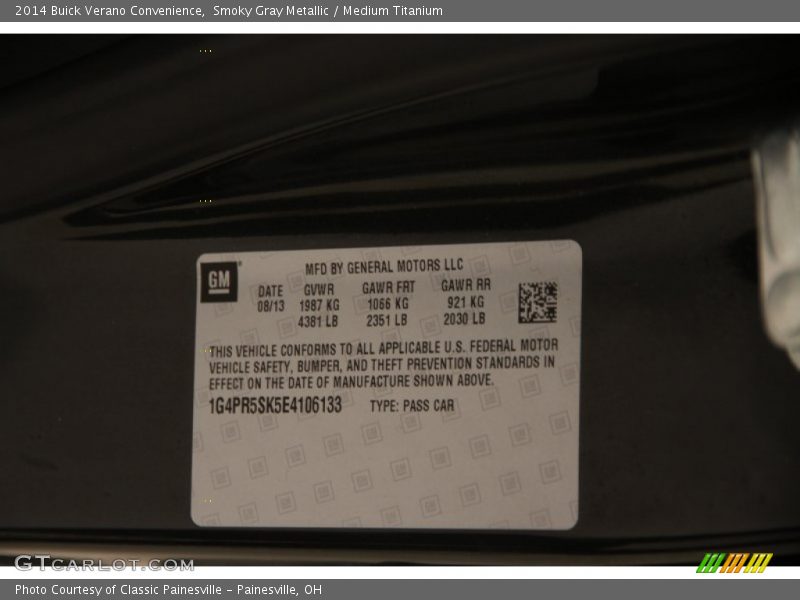 Smoky Gray Metallic / Medium Titanium 2014 Buick Verano Convenience