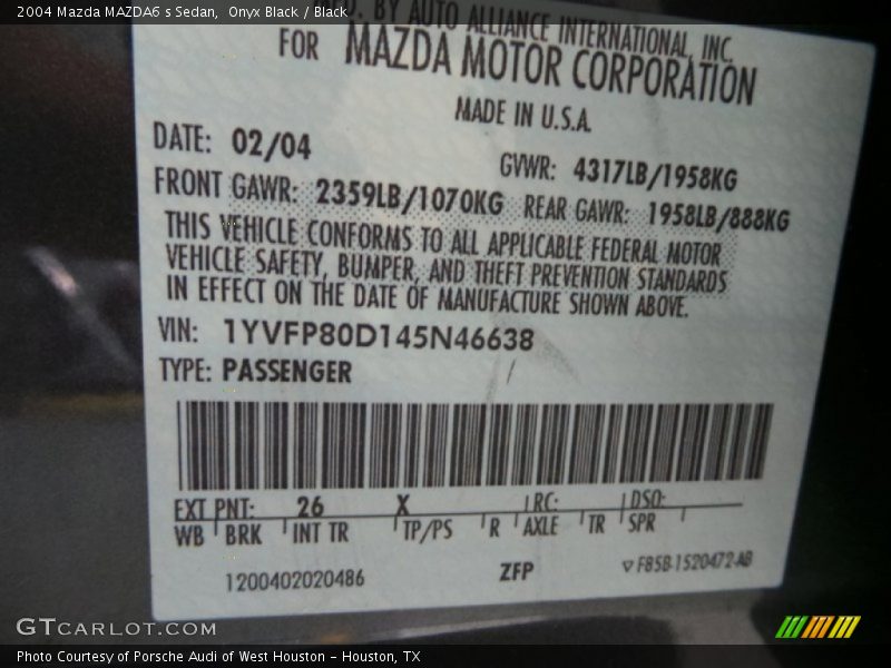 Onyx Black / Black 2004 Mazda MAZDA6 s Sedan