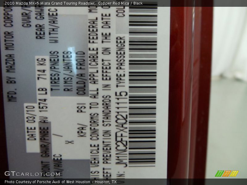 Copper Red Mica / Black 2010 Mazda MX-5 Miata Grand Touring Roadster