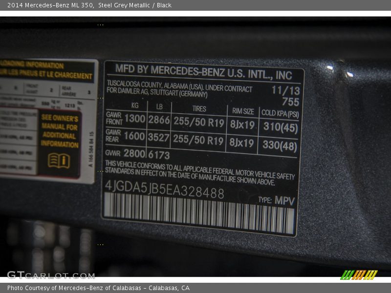 Steel Grey Metallic / Black 2014 Mercedes-Benz ML 350