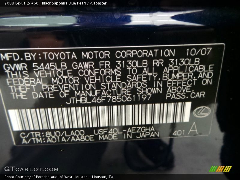 Black Sapphire Blue Pearl / Alabaster 2008 Lexus LS 460