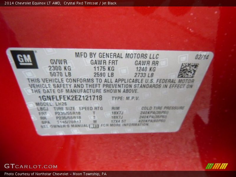 Crystal Red Tintcoat / Jet Black 2014 Chevrolet Equinox LT AWD