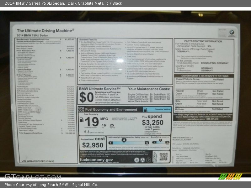 2014 7 Series 750Li Sedan Window Sticker