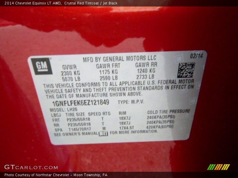 Crystal Red Tintcoat / Jet Black 2014 Chevrolet Equinox LT AWD