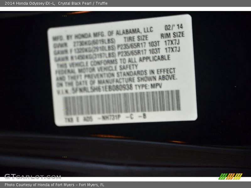 Crystal Black Pearl / Truffle 2014 Honda Odyssey EX-L