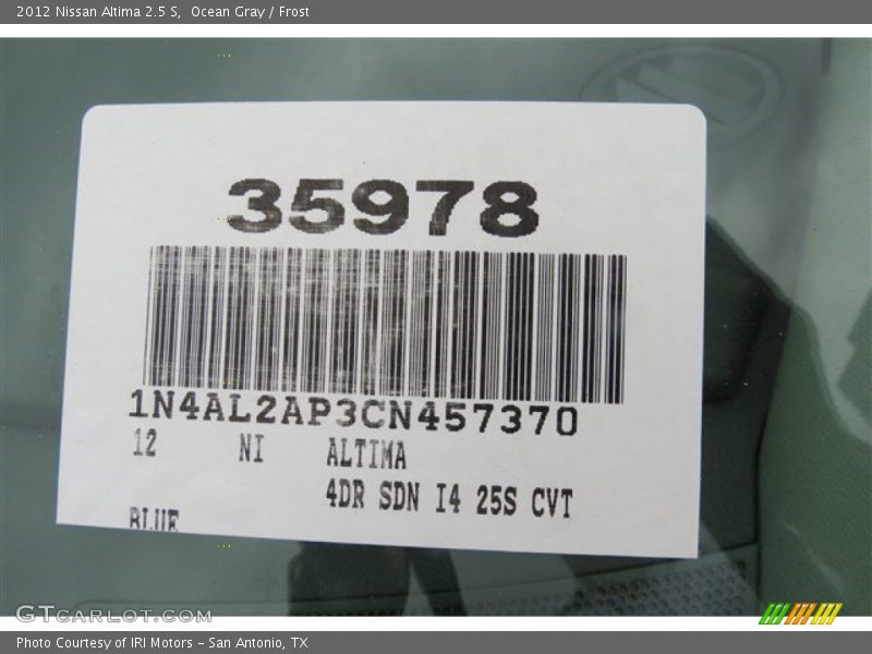 Ocean Gray / Frost 2012 Nissan Altima 2.5 S