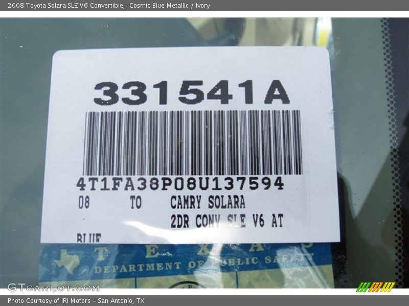 Cosmic Blue Metallic / Ivory 2008 Toyota Solara SLE V6 Convertible