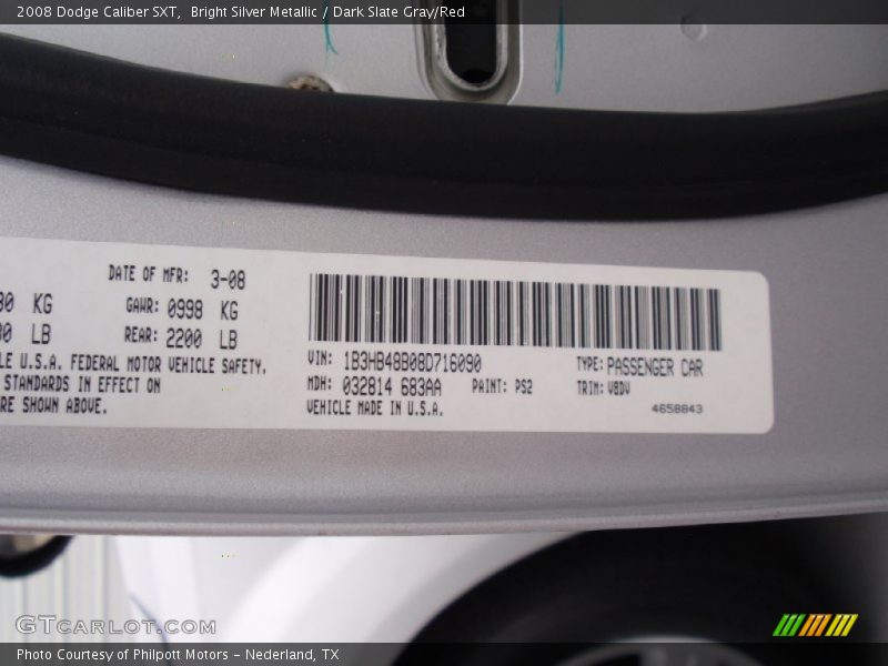 Bright Silver Metallic / Dark Slate Gray/Red 2008 Dodge Caliber SXT