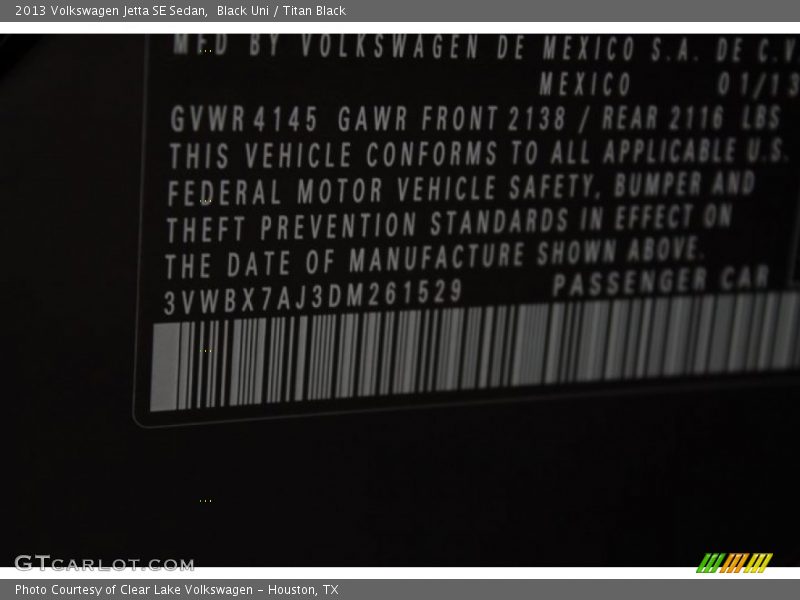 Black Uni / Titan Black 2013 Volkswagen Jetta SE Sedan