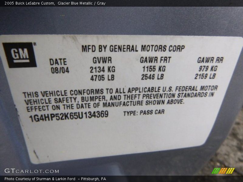 Glacier Blue Metallic / Gray 2005 Buick LeSabre Custom