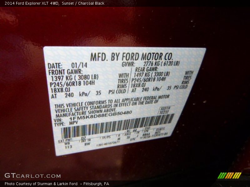 Sunset / Charcoal Black 2014 Ford Explorer XLT 4WD