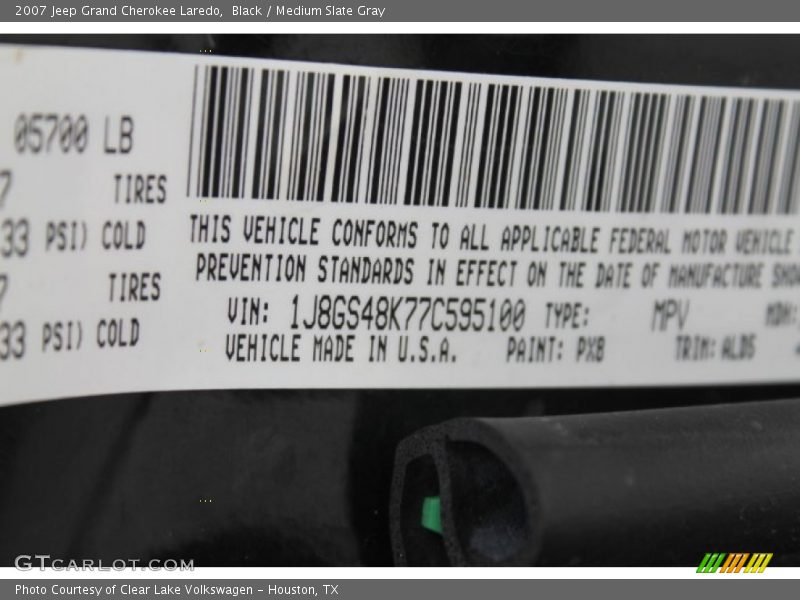 Black / Medium Slate Gray 2007 Jeep Grand Cherokee Laredo