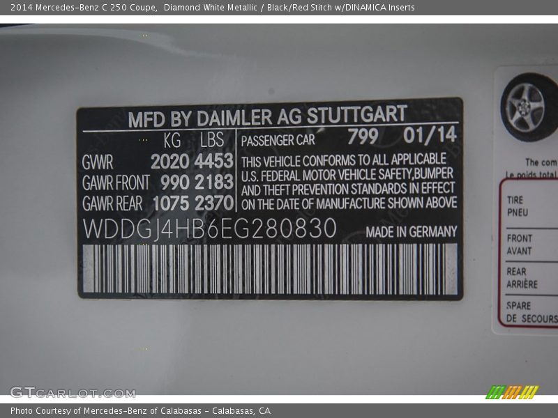Diamond White Metallic / Black/Red Stitch w/DINAMICA Inserts 2014 Mercedes-Benz C 250 Coupe