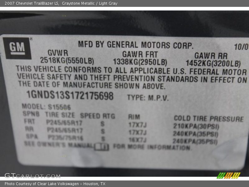 Graystone Metallic / Light Gray 2007 Chevrolet TrailBlazer LS