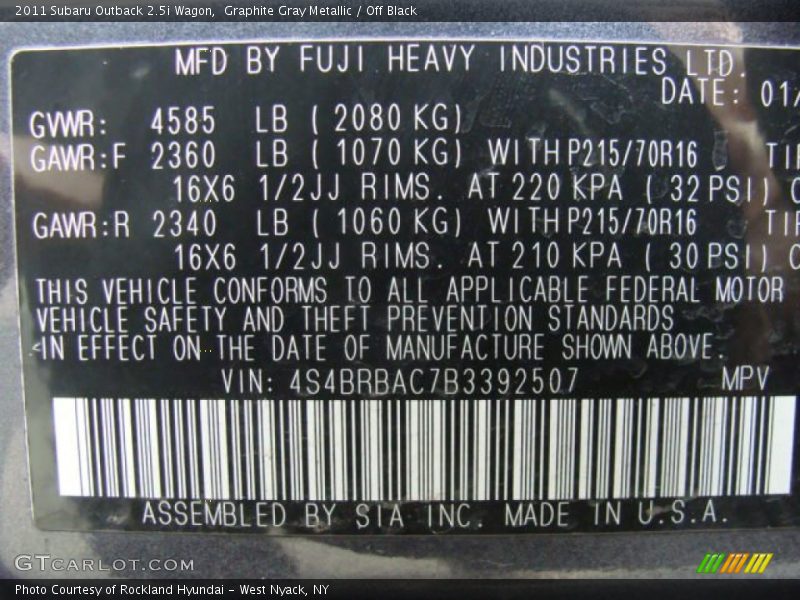 Graphite Gray Metallic / Off Black 2011 Subaru Outback 2.5i Wagon