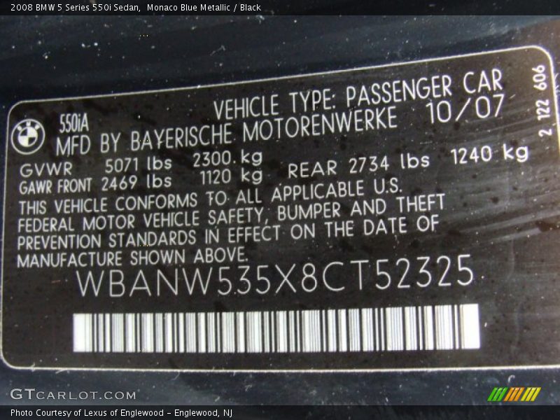 Monaco Blue Metallic / Black 2008 BMW 5 Series 550i Sedan