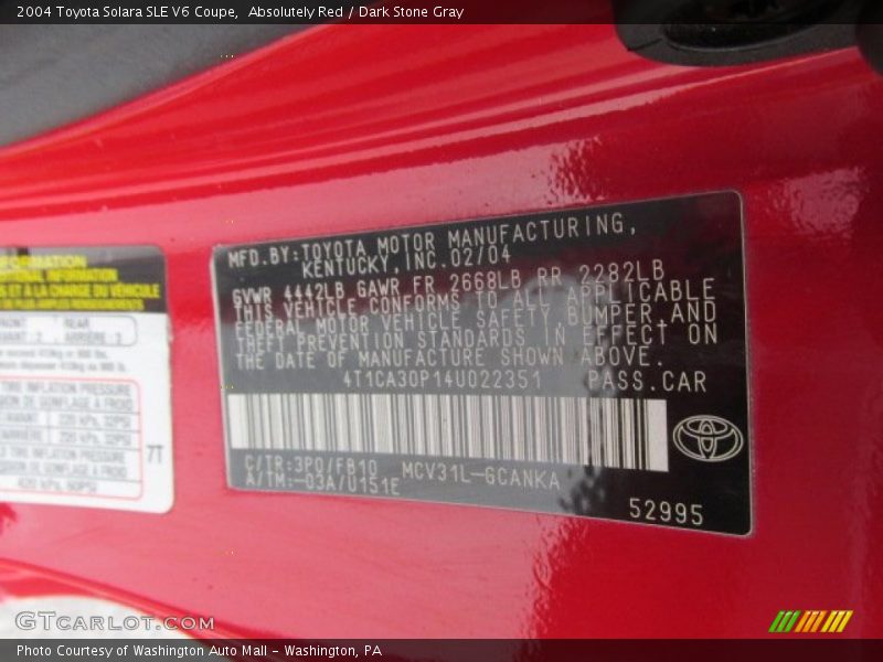 Absolutely Red / Dark Stone Gray 2004 Toyota Solara SLE V6 Coupe