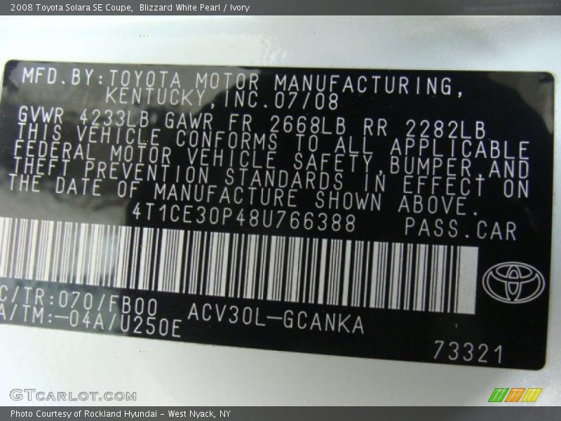 Blizzard White Pearl / Ivory 2008 Toyota Solara SE Coupe