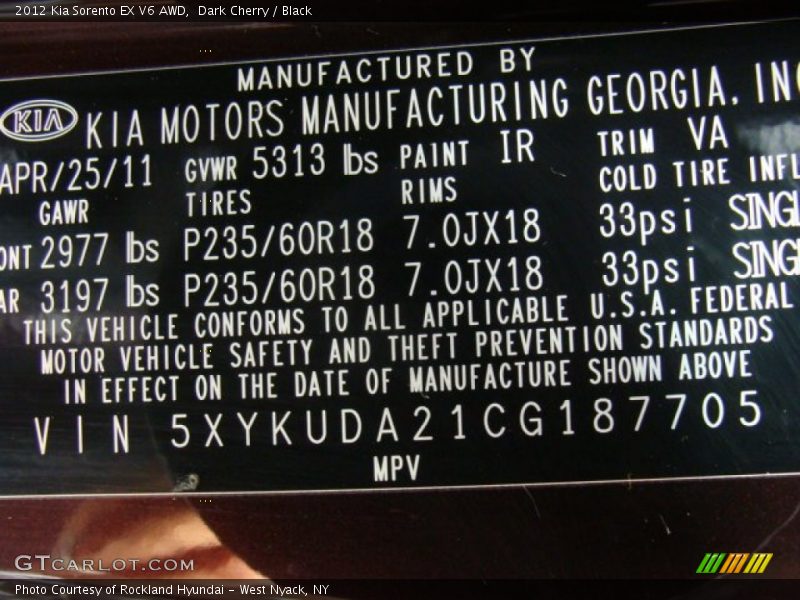 Dark Cherry / Black 2012 Kia Sorento EX V6 AWD