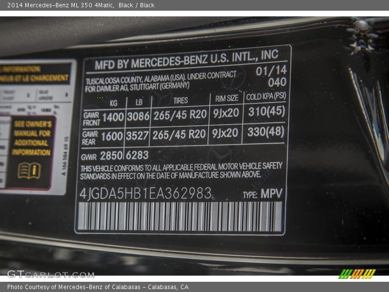 Black / Black 2014 Mercedes-Benz ML 350 4Matic