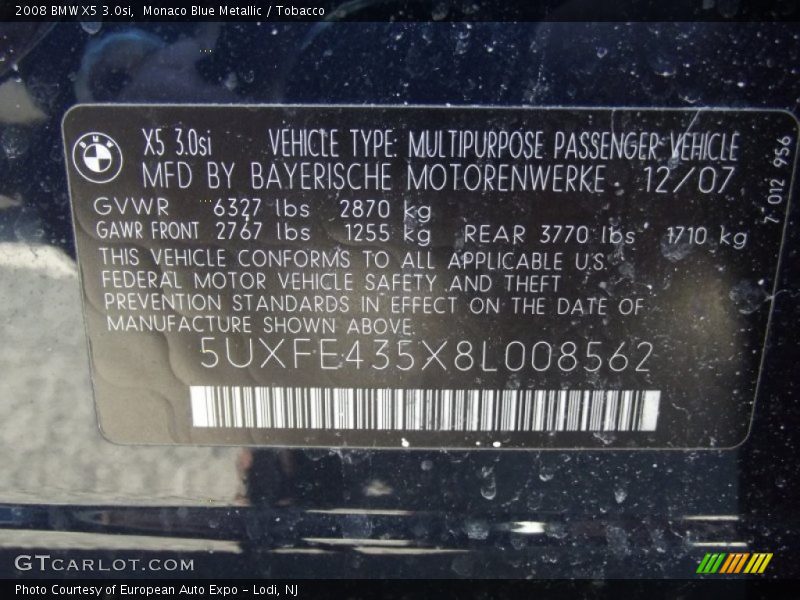 Monaco Blue Metallic / Tobacco 2008 BMW X5 3.0si