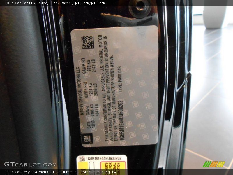 Info Tag of 2014 ELR Coupe