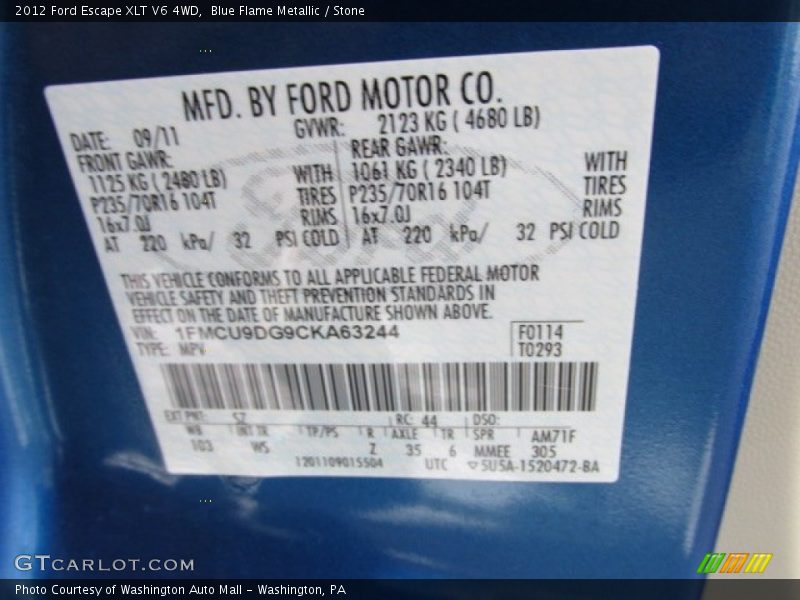 Blue Flame Metallic / Stone 2012 Ford Escape XLT V6 4WD
