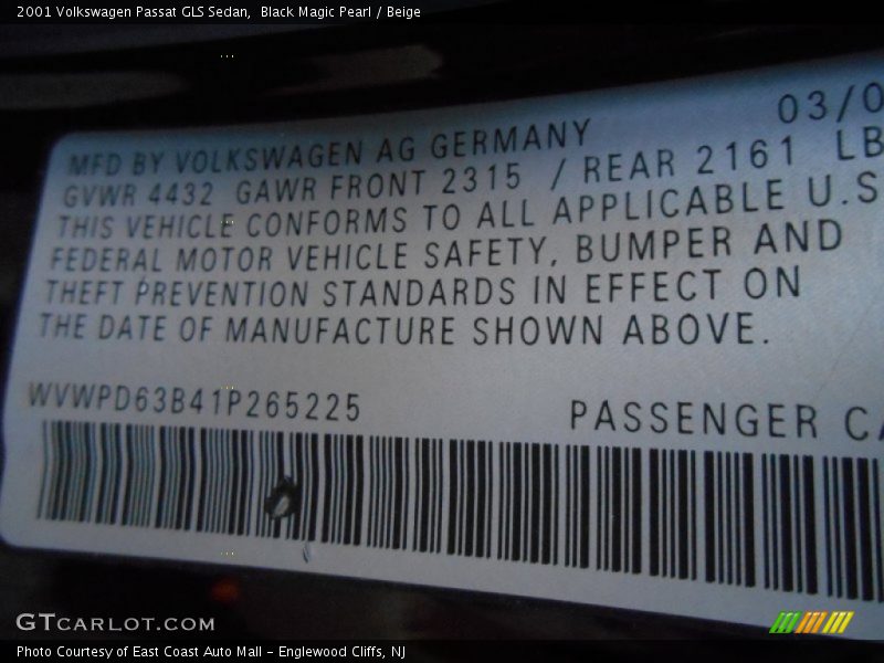 Black Magic Pearl / Beige 2001 Volkswagen Passat GLS Sedan