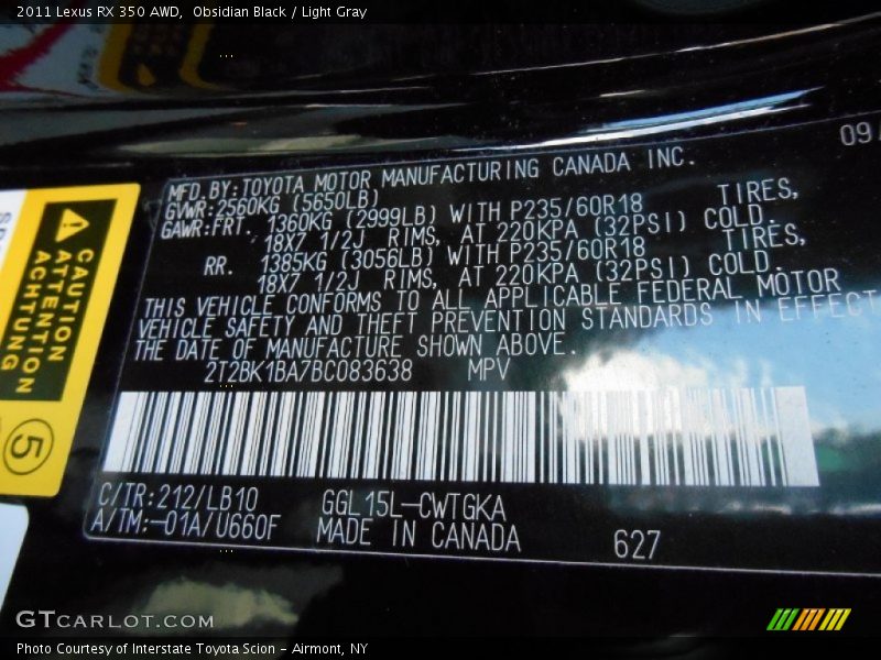 Obsidian Black / Light Gray 2011 Lexus RX 350 AWD