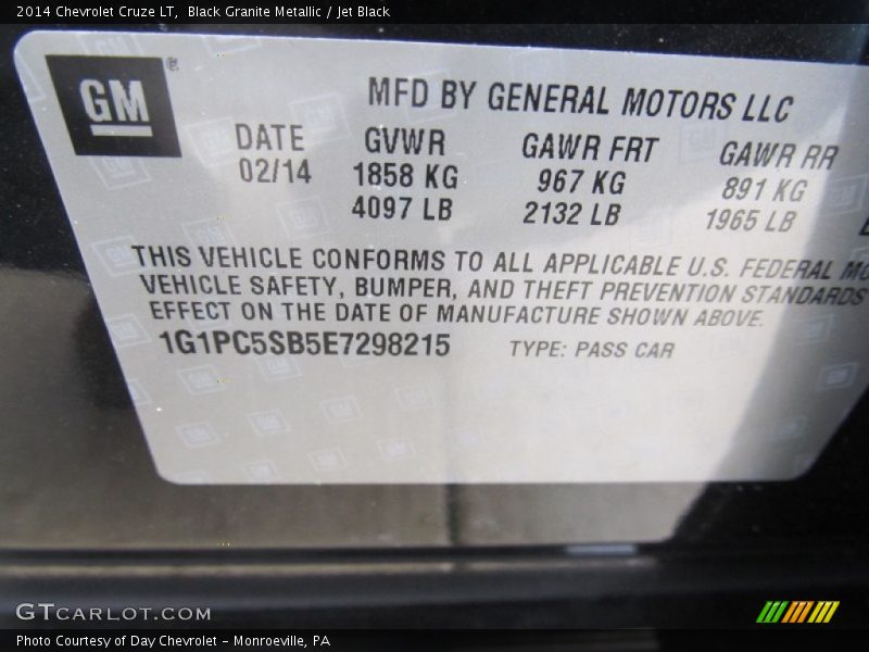Black Granite Metallic / Jet Black 2014 Chevrolet Cruze LT