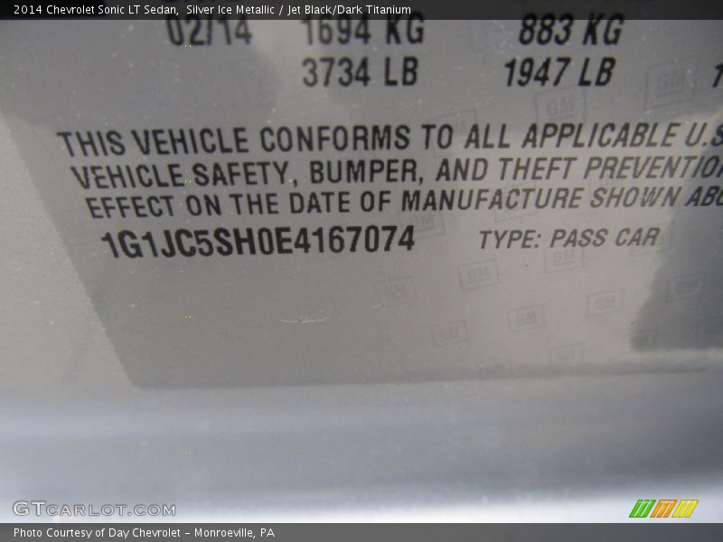 Silver Ice Metallic / Jet Black/Dark Titanium 2014 Chevrolet Sonic LT Sedan