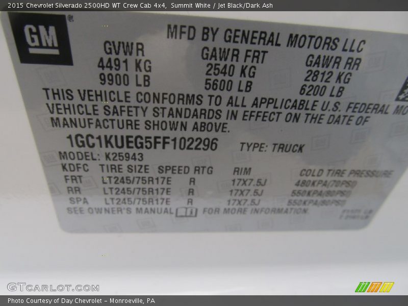 Summit White / Jet Black/Dark Ash 2015 Chevrolet Silverado 2500HD WT Crew Cab 4x4