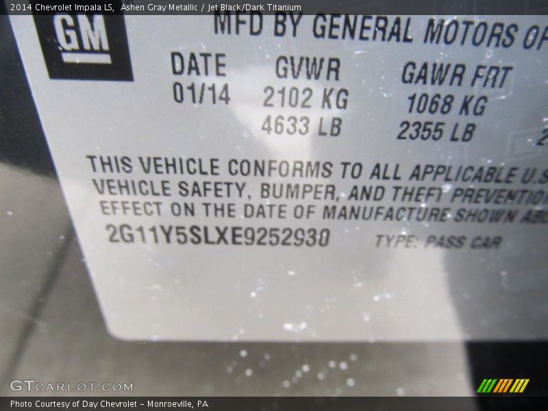 Ashen Gray Metallic / Jet Black/Dark Titanium 2014 Chevrolet Impala LS