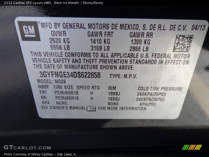 Black Ice Metallic / Ebony/Ebony 2013 Cadillac SRX Luxury AWD