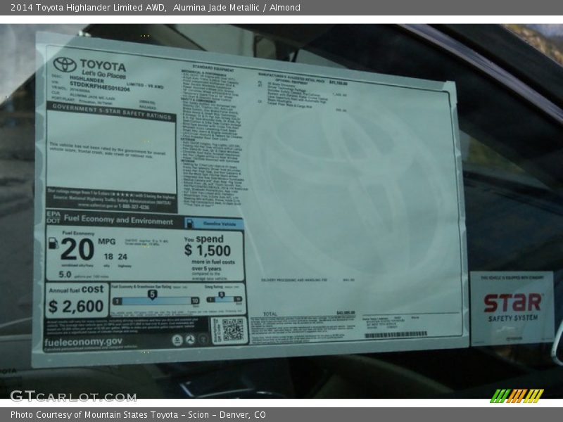  2014 Highlander Limited AWD Window Sticker
